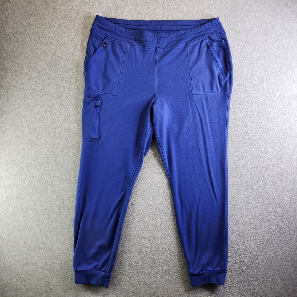 Jaanuu Scrub Pants Womens 2X Blue 10 Pocket Jogger Cargo Jersey Knit Drawstring - Picture 15 of 15